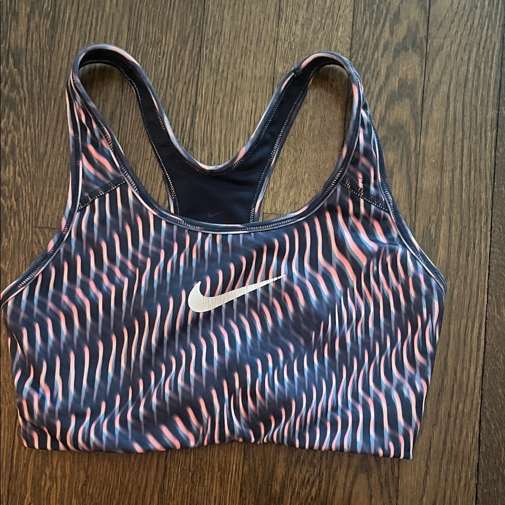 Nike Women's Wave Pattern Sports Bra - Navy and Coral
